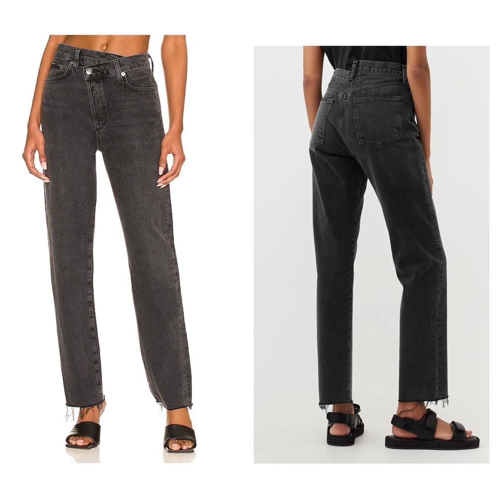 AGOLDE Criss Cross Shambles Washed Black High Rise Loose Straight Jeans Size 23